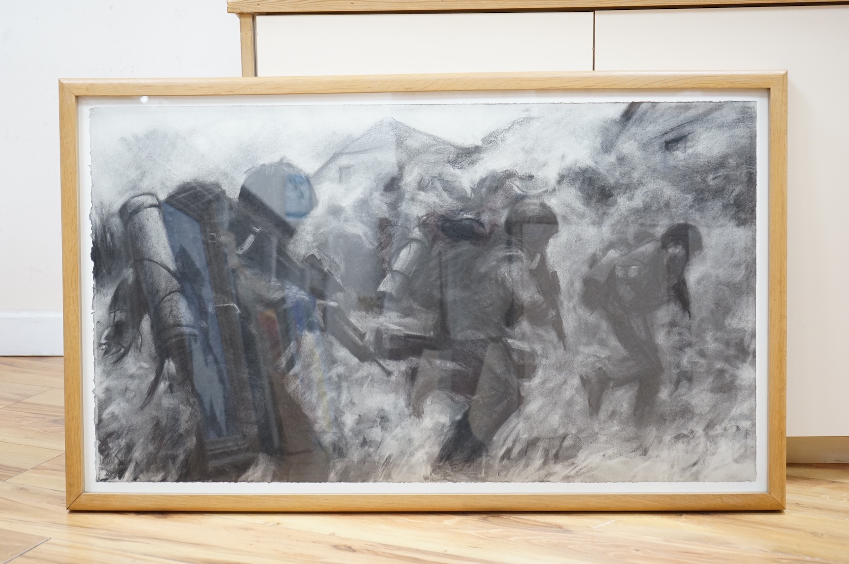 Keith Holmes (b.1944), Battle scene, charcoal, details verso, 55 x 96cm
